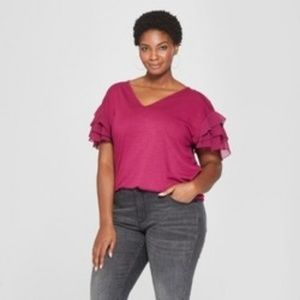 4X Ava &Viv Women's Chiffon Short Sleeve Top
